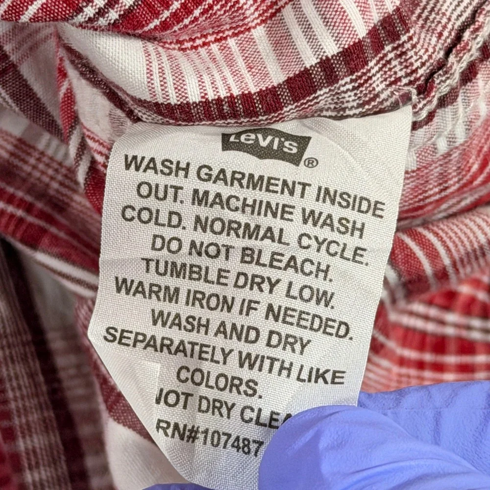 Levi's Western Shirt Mens Large Red Plaid Pearl Snap Long Sleeve Cotton 3571